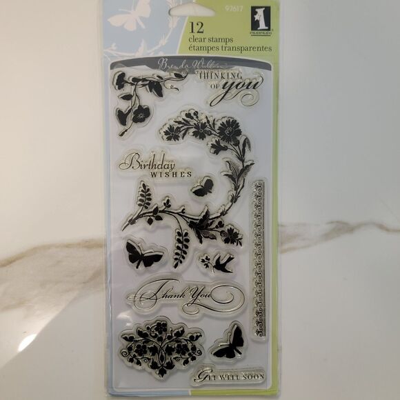 Inkadinkado GARDEN FLOWER-Butterflies, Birds #97617 Clear Cling Stamps Set of 12 - Picture 1 of 6